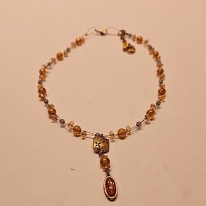 GIVENCHY Soft Pinks, Blues & Gold Glass Beads On Goldtone Wire Dainty Necklace